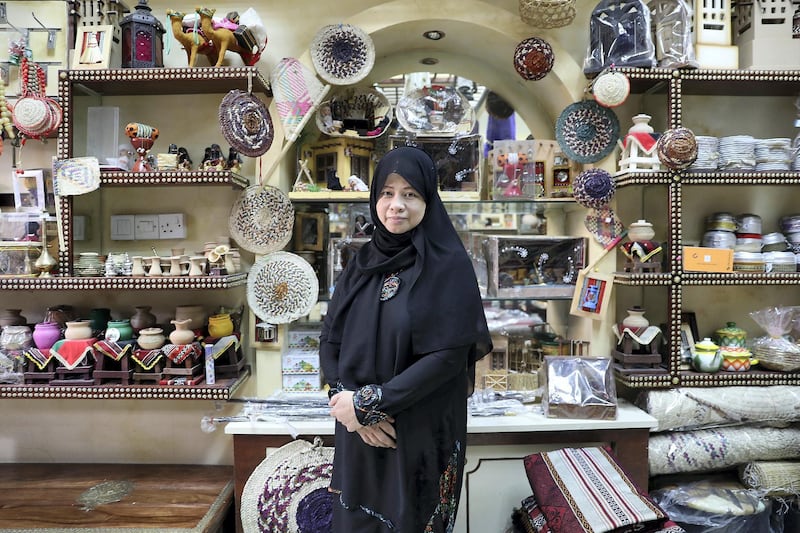 RAK , UNITED ARAB EMIRATES , MAY 16 – 2018 :- Charlene Alfonzo working at the craft shop next to Asayel Café in Ras Al Khaimah.  ( Pawan Singh / The National )  For News. Story by Anna 