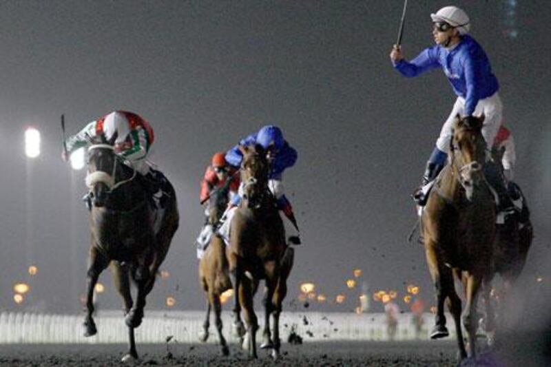 Mickael Barzalona and Mahmood Al Zarooni-trained Falls of Lora came from behind to win the fourth race in Dubai on Thursday night.
