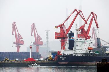 A crude oil tanker is seen at China's Qingdao Port. Opec+ did not discuss the possibility of Iranian supply recommencing either at its joint technical meeting on Monday or at the ministerial meetings on Tuesday. Reuters