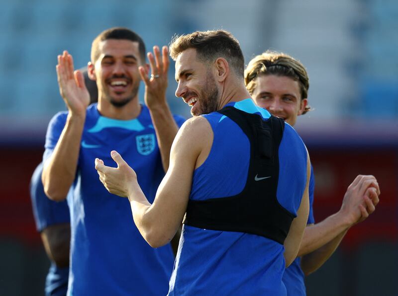England's Jordan Henderson and teammates during training. Reuters