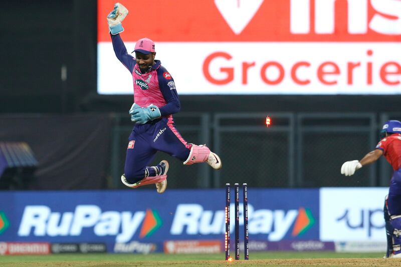 Sanju Samson celebrates the wicket of Shardul Thakur of Delhi Capitals. Sportzpics for IPL