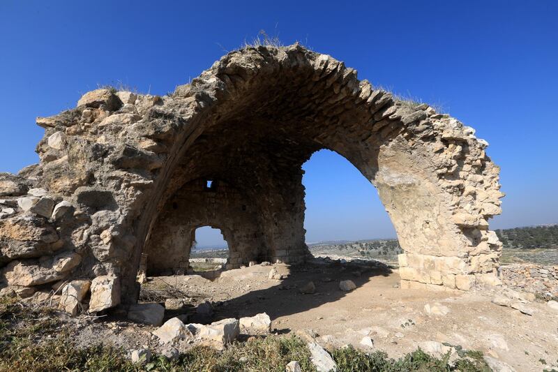 epa08924469 A view of Ruins of a Roman's post at the Roman historical site of Faraseen village, near the West Bank city of Jenin, 07 January 2021. Faraseen village is an archaeological site that contains a mound of rubble, foundations, pillars, and tiled and ocher land.  EPA-EFE/ALAA BADARNEH