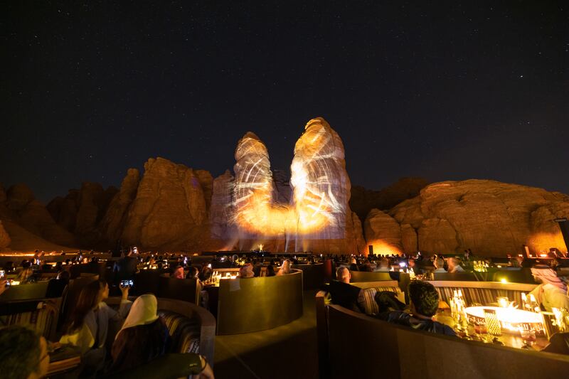 The stunning rock formations of Ashar Valley were illuminated by projections of curated animations, telling the story of AlUla. 