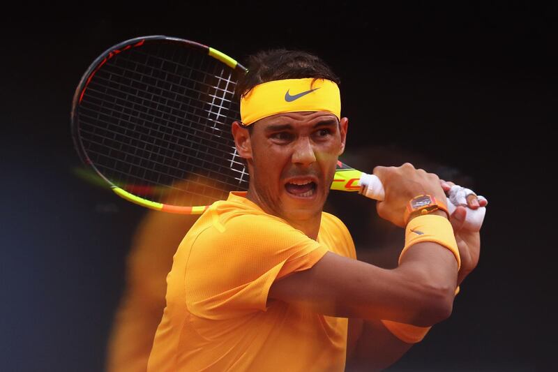 ROME, ITALY - MAY 20:  Rafael Nadal of Spain returns a backhand in his Mens Final match against Alexander Zverev of Germany during day 8 of the Internazionali BNL d'Italia 2018 tennis at Foro Italico on May 20, 2018 in Rome, Italy.  (Photo by Dean Mouhtaropoulos/Getty Images)