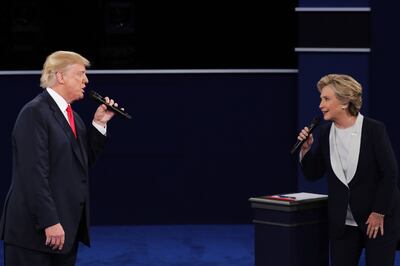 A presidential debates between Donald Trump and Hillary Clinton in October 2016. Getty