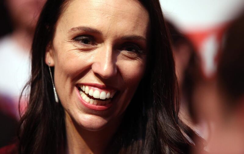 Leader of the Labour Party Jacinda Ardern speaks at a Labour Party rally in Hamilton on September 17, 2017 ahead of New Zealand's General election next week.
New Zealand's charismatic opposition leader Ardern rallied support for the final week of a rollercoaster election campaign that has her centre-left Labour Party within sight of an unlikely victory. / AFP PHOTO / MICHAEL BRADLEY