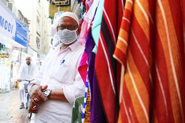 Moidu Parlat outside his shop in Naif area in Deira Dubai during the evening on April 21, 2021. Pawan Singh / The National. Story by Sarwat Nasir