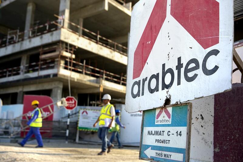 Arabtec signage at a residential unit construction site on Reem Island in Abu Dhabi. Silvia Razgova / The National





