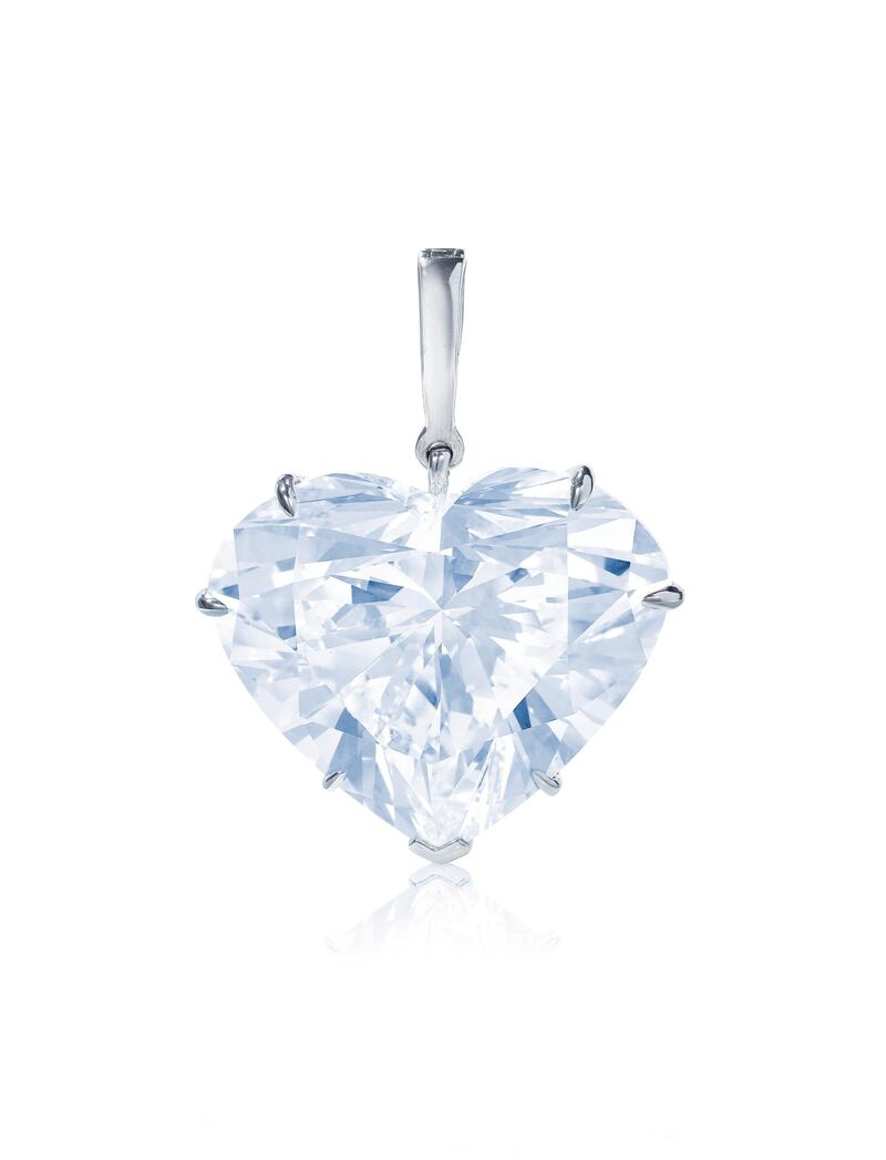 The Superb Diamond Pendant, a brilliant-cut, heart-shaped, 53.53-carat diamond, will go up for auction at Christie's Geneva on May 12