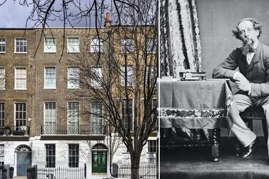 Left: The Georgian townhouse on John Street, Bloomsbury. Right: Charles Dickens. Getty Images