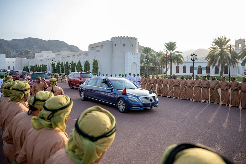 President Sheikh Mohamed's car arrives at the reception. Photo: UAE Presidential Court 