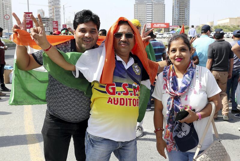DUBAI , UNITED ARAB EMIRATES, September 28 , 2018 :- Supporters of India arriving to watch the final of Unimoni Asia Cup UAE 2018 cricket match between Bangladesh vs India held at Dubai International Cricket Stadium in Dubai. ( Pawan Singh / The National )  For News/Sports/Instagram/Big Picture. Story by Paul
