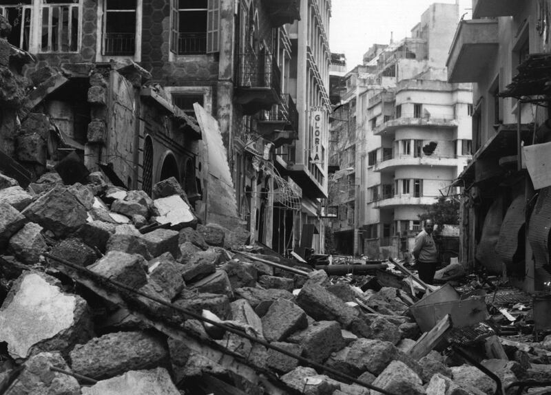 circa 1975:  One of Beirut's narrow streets piled high with rubble after a civil war.  (Photo by Keystone/Getty Images)