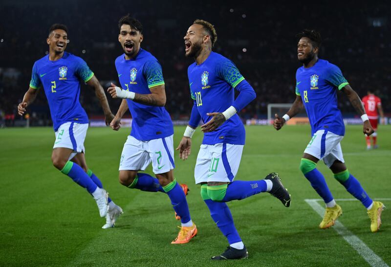 Neymar of Brazil celebrates after scoring against Tunisia. Getty Images