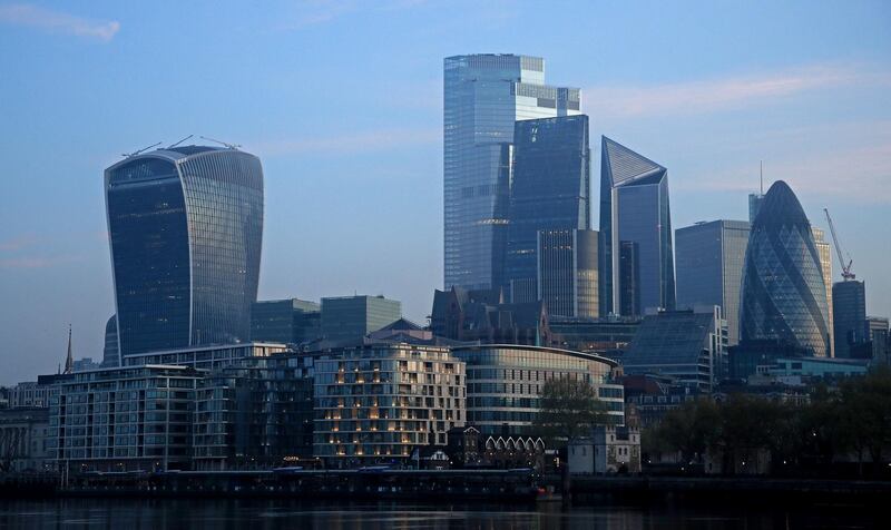 LONDON, ENGLAND  - APRIL 16: A general view of the city skyline on April 16, 2020 in London, England . The Coronavirus (COVID-19) pandemic has spread to many countries across the world, claiming over 130,000 lives and infecting over 2 million people. (Photo by Andrew Redington/Getty Images)