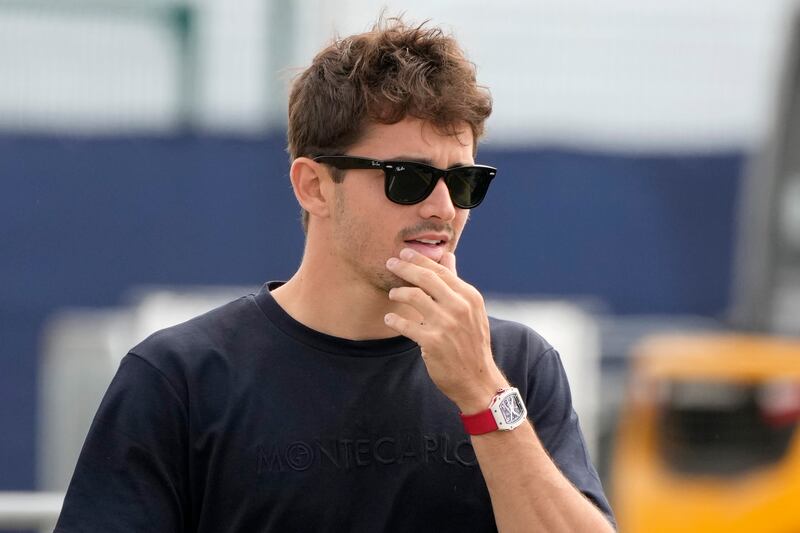 Ferrari driver Charles Leclerc arrives at Silverstone. AP