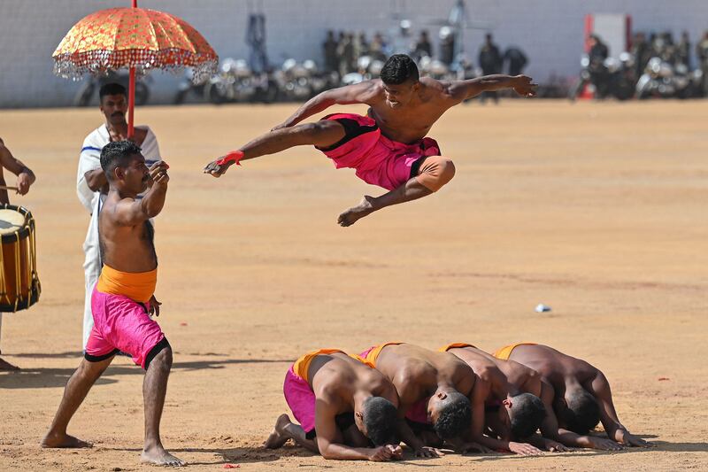 Madras Engineers Group soldiers perform 'Kalaripayattu', which is a traditional martial art form in Kerala. AFP