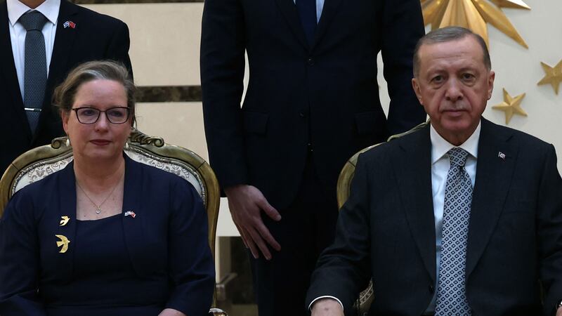 Turkish President Recep Tayyip Erdogan with Israel's ambassador to Ankara Irit Lillian at the Presidential Complex in the Turkish capital. AFP
