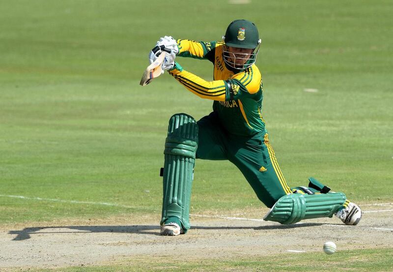 Quinton de Kock of South Africa drives through the covers against India on Wednesday. Duif du Toit / Getty Images
