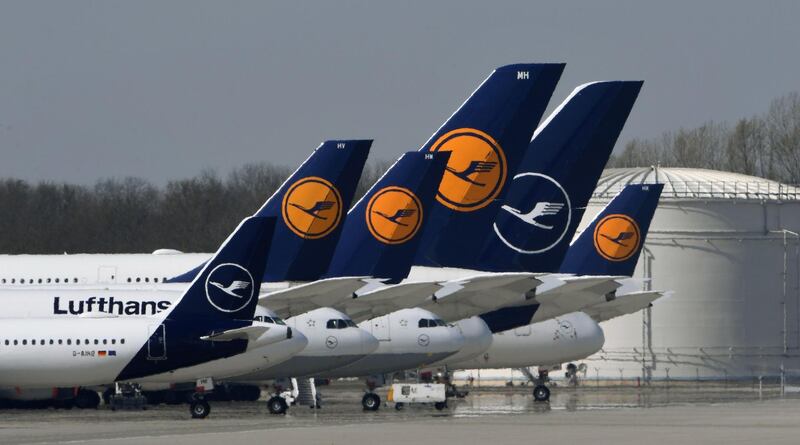 (FILES) In this file photo taken on March 27, 2020 Planes of German airline Lufthansa are parked at the "Franz-Josef-Strauss" airport in Munich, southern Germany. Lufthansa says on May 7, 2020 in talks for German govt to take 25% stake in 9 bn-euro rescue / AFP / Christof STACHE
