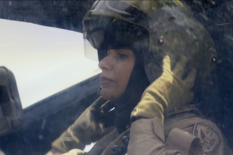 Actress Maheira Abdelaziz plays an Emirati attack helicopter pilot sent in to support the ambushed Emirati troops. Photo: Image Nation Abu Dhabi