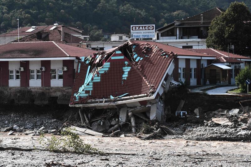 A heavily damaged health centre in Mouzaki, central Greece, after the floods caused by the Mediterranean hurricane (Medicane) Ianos.  AFP