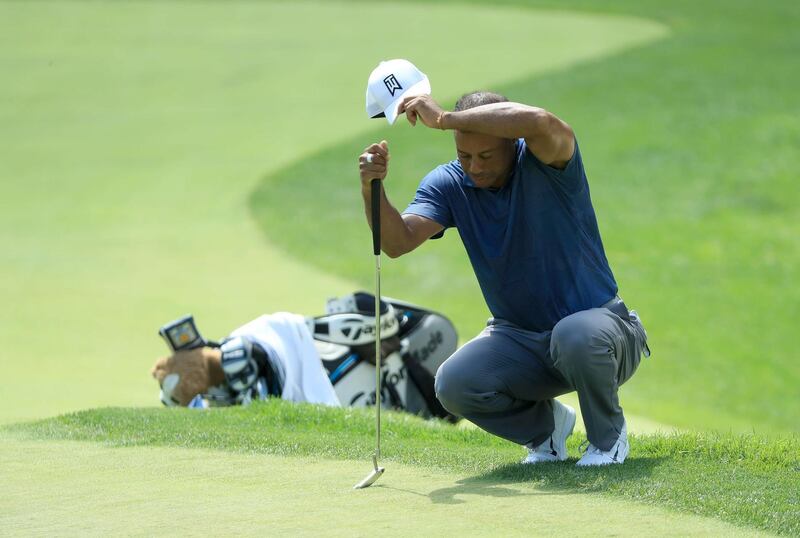 DUBLIN, OHIO - JULY 17: Tiger Woods of the United States wipes his forehead on the fourth green during the second round of The Memorial Tournament on July 17, 2020 at Muirfield Village Golf Club in Dublin, Ohio.   Sam Greenwood/Getty Images/AFP
== FOR NEWSPAPERS, INTERNET, TELCOS & TELEVISION USE ONLY ==
