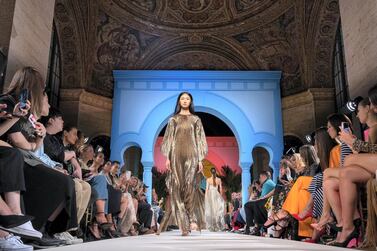 A model walks the runway for Oscar de la Renta during New York Fashion Week. WireImage 