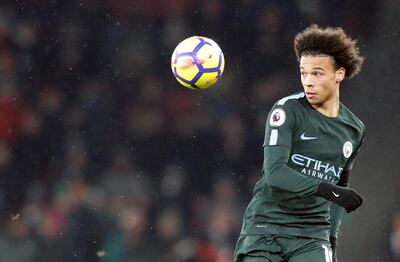 Manchester City's Leroy Sane controls the ball during the English Premier League soccer match between Arsenal and Manchester City at the Emirates stadium in London, Thursday, March 1, 2018.(AP Photo/Frank Augstein)