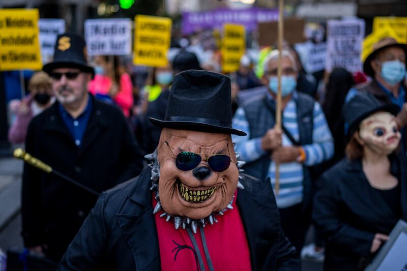 A protest against the increase in the price of electricity in Madrid, Spain, on Thursday. Soaring energy prices have helped to drive up inflation across the eurozone. AP