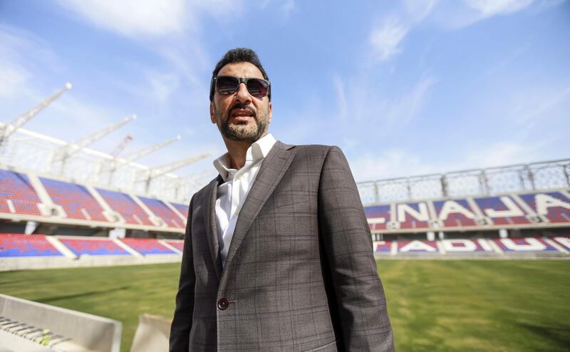 Iraqi Sports and Youth Minister Abdulhussein Abttan speaks during an interview with AFP at Najaf International Stadium in the central shrine city on February 8, 2018.
Iraq hopes that hosting Gulf football teams, renovating its crumbling stadiums and banning weapons at matches will persuade FIFA to lift a ban on international matches, according to its sports and youth minister.
Iraq has not hosted international matches since 1990, following its invasion of Kuwait under dictator Saddam Hussein and the ensuing international embargo.  / AFP PHOTO / Haidar HAMDANI