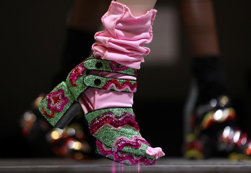 Footwear detail is seen on a design by Meadham Kirchhoff. Reuters