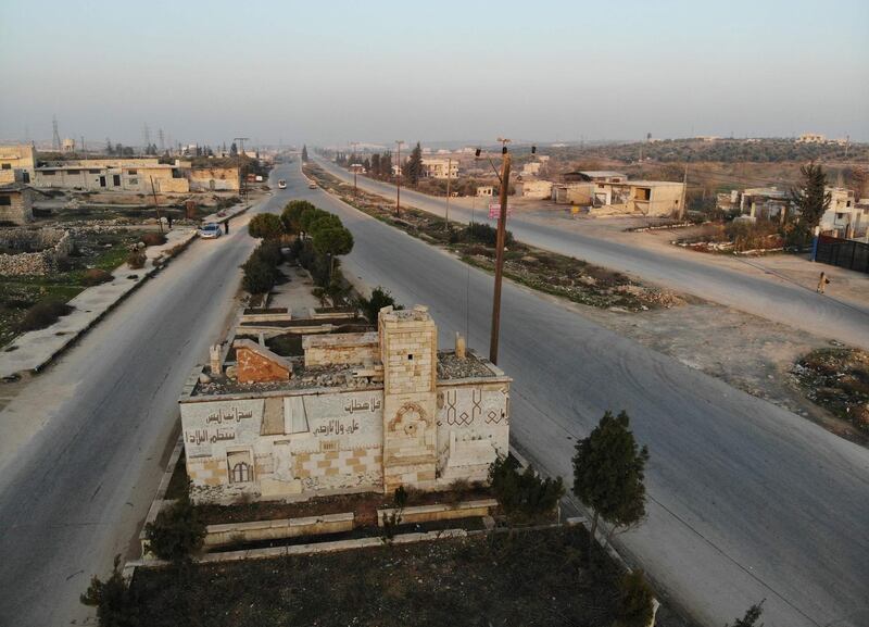Empty streets and damaged buildings in the town of Maaret Al-Numan in the northwestern Idlib province. AFP