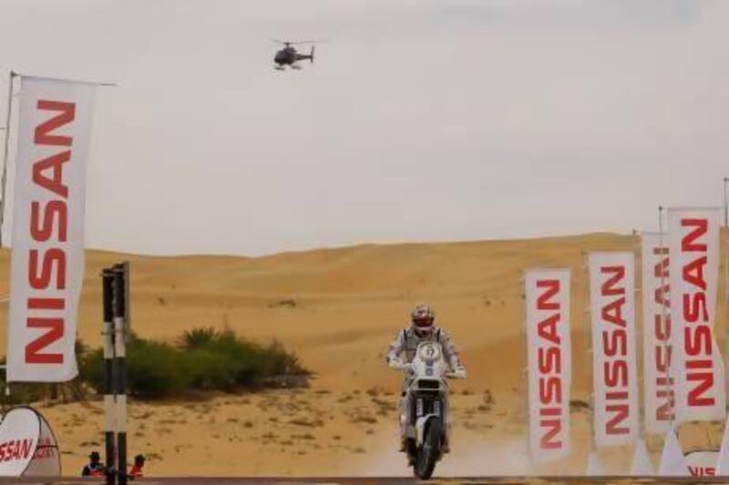 Helicopters monitor the Abu Dhabi Desert Challenge and stand ready to airlift injured racers if necessary. Courtesy Abu Dhabi Desert Challenge