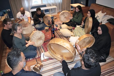 Ghazi Al Mulaifi is teaching an intensive three week course on the music of the peninsula. The class is divided into two daily segments: a hands-on percussion workshop and an interdisciplinary seminar. Courtesy Ghazi Al Mulaifi