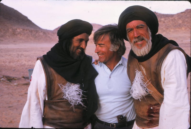 'The Message' was released in 1976 and was greeted by a virtual blanket ban on the Arabic language version at cinemas across the Middle East. Here we see Moustapha Akkad, centre, with actors Abdallah Gheith, left, and Anthony Quinn, right. Front Row