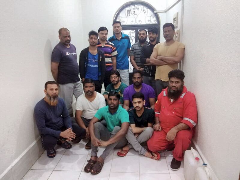 Fourteen Indian sailors in a room in Sanaa, Yemen where they were held for 10 months by Houthi rebels until their release last week following negotiations by Indian officials. Courtesy: Mohanraj Thanigachalam 