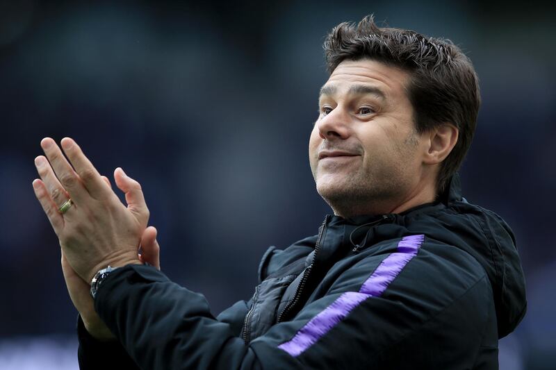 LONDON, ENGLAND - MAY 12: Mauricio Pochettino manager / head coach of Tottenham Hotspur applauds during the Premier League match between Tottenham Hotspur and Everton FC at Tottenham Hotspur Stadium on May 12, 2019 in London, United Kingdom. (Photo by Marc Atkins/Getty Images)