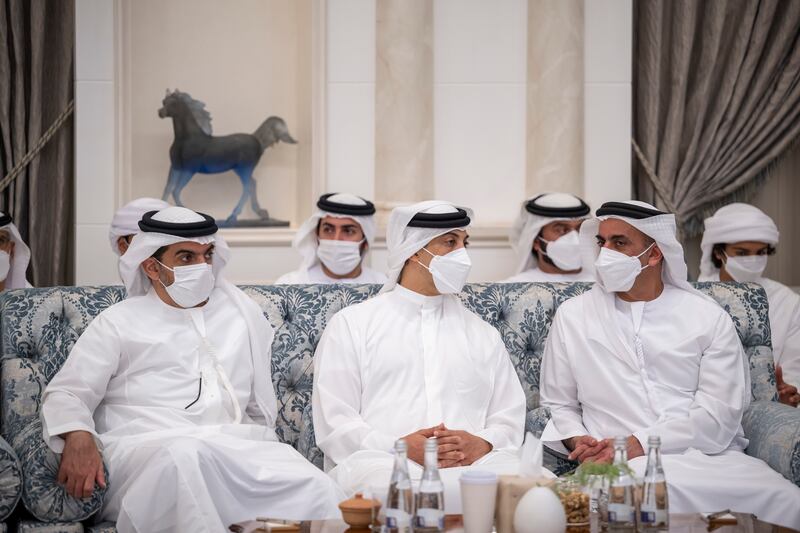 Lt Gen Sheikh Saif bin Zayed, Deputy Prime Minister and Minister of Interior, Sheikh Mansour bin Zayed and Sheikh Hamed bin Zayed, Managing Director of Abu Dhabi Investment Authority and Abu Dhabi Executive Council Member, attend condolences.