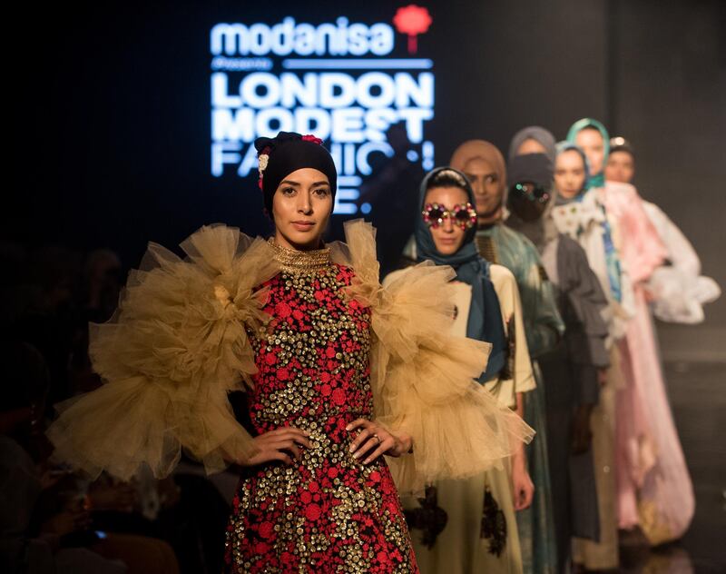 Models on the runway at Modest Fashion Week in London last year - last week, Paris saw its first dedicated Modest Fashion show as part of the Oriental Fashion show. Courtesy Modest Fashion Week