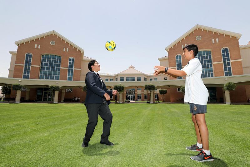 Dubai, United Arab Emirates - April 29th, 2018: Dhruv Parekh 10 and Khalid Alkamali (L) 14. There was a survey that shows that kids are unhealthy in the UAE, surveyed kids ages 6 to 11. The results are so dismal, school workshops are going to be held. Sunday, April 29th, 2018 at Repton School, Dubai. Chris Whiteoak / The National