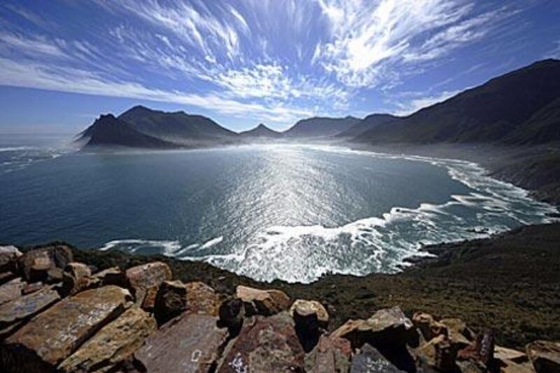 A view of Hout Bay harbour from Chapman's Peak Drive on the outskirts of Cape Town.