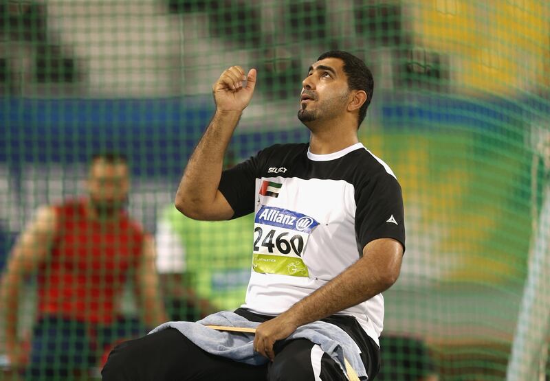 Abdullah Hayayei is pictured competing in the men's discus F34 final during the IPC Athletics World Championships at Suhaim Bin Hamad Stadium on October 31, 2015 in Doha, Qatar.
