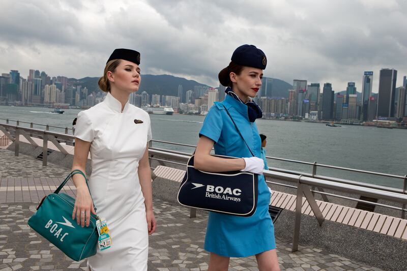 Models Imogen Waterhouse and Lizzy Jagger take part in a British Airways fashion shoot in Hong Kong in 2016.  Getty Images 