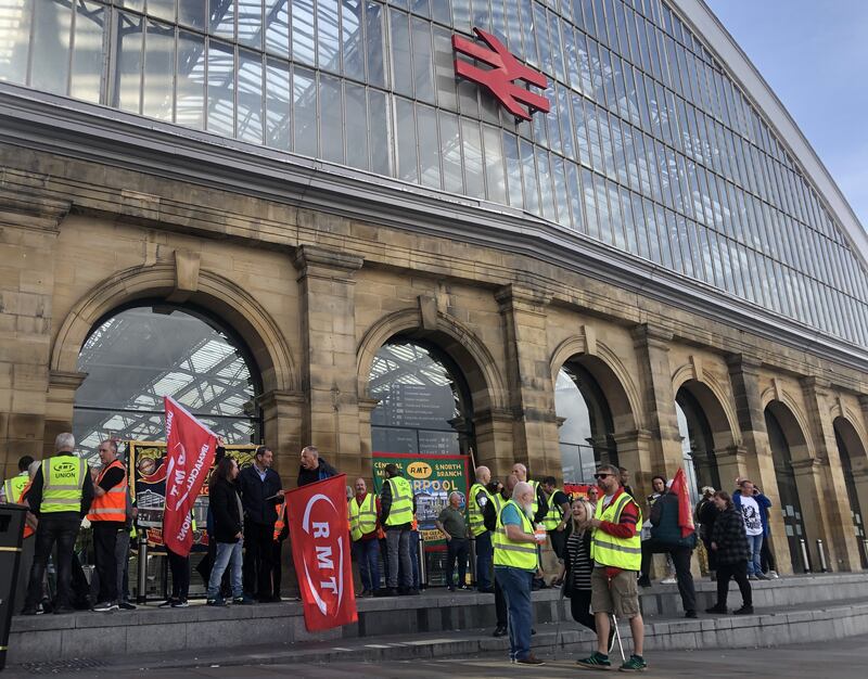 The picket line outside Liverpool Lime Street station. PA