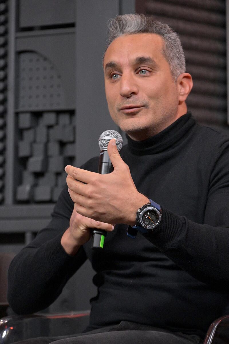 PARK CITY, UTAH - FEBRUARY 01: Bassem Youssef speaks onstage during the 2020 Sundance Film Festival The Feeling Of Exile Panel at Filmmaker Lodge on February 01, 2020 in Park City, Utah.   Michael Loccisano/Getty Images/AFP