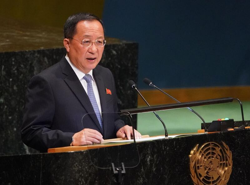 North Korean Foreign Minister Ri Yong-ho addresses the 73rd United Nations General Assembly on September 29, 2018, at the United Nations in New York.  / AFP / Don EMMERT
