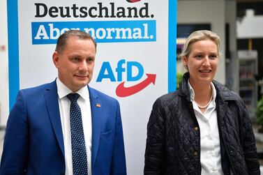 Tino Chrupalla (left) and Alice Weidel will lead the party into September's election. AFP