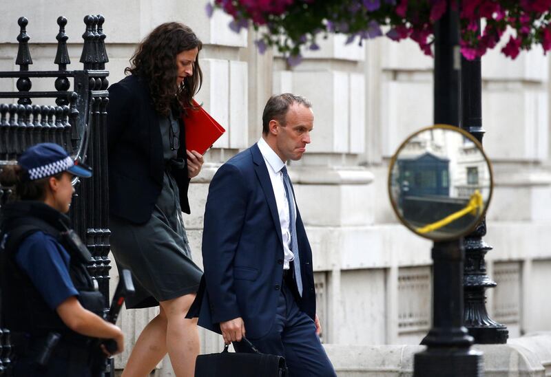 Britain's Secretary of State for Exiting the European Union Dominic Raab leaves Downing Street in Westminster, London, Britain, July 9, 2018. REUTERS/Henry Nicholls