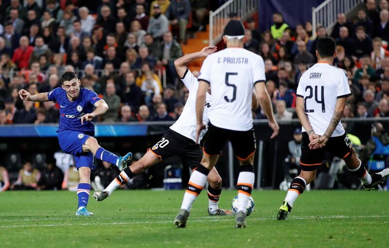 Chelsea's Mateo Kovacic fires home their first goal. Reuters